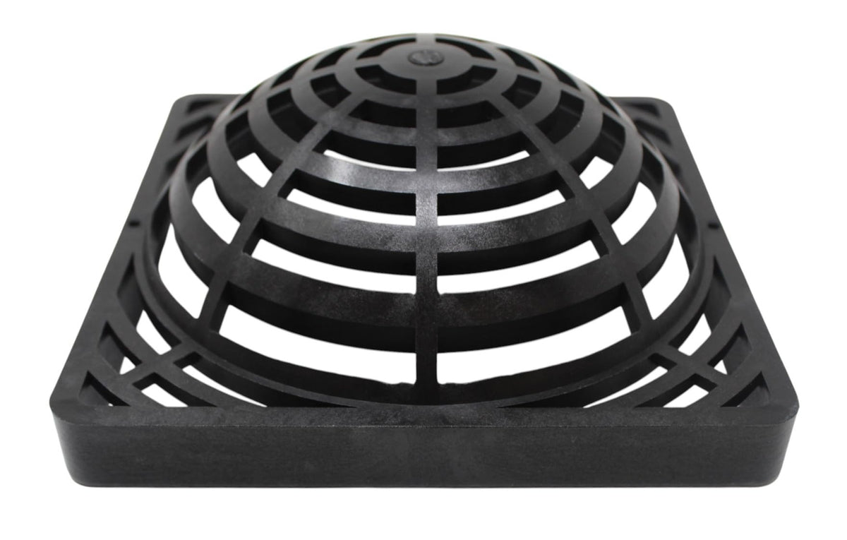 JSP Manufacturing 9-inch square dome atrium grate cover top view protects drainage from debris