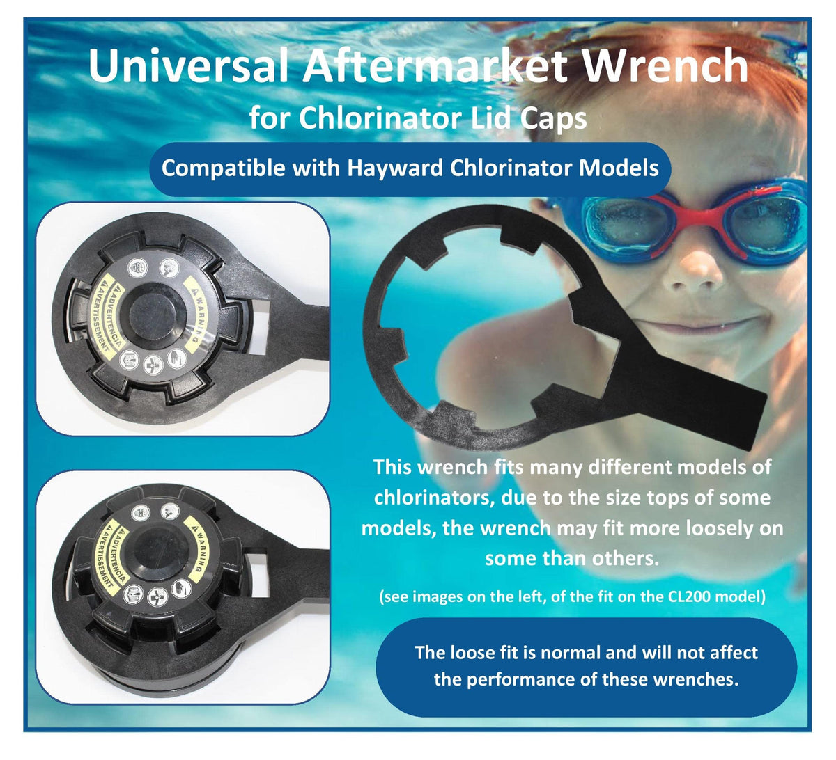 Made-in-USA tag on the heavy-duty chlorinator lid-cap wrench