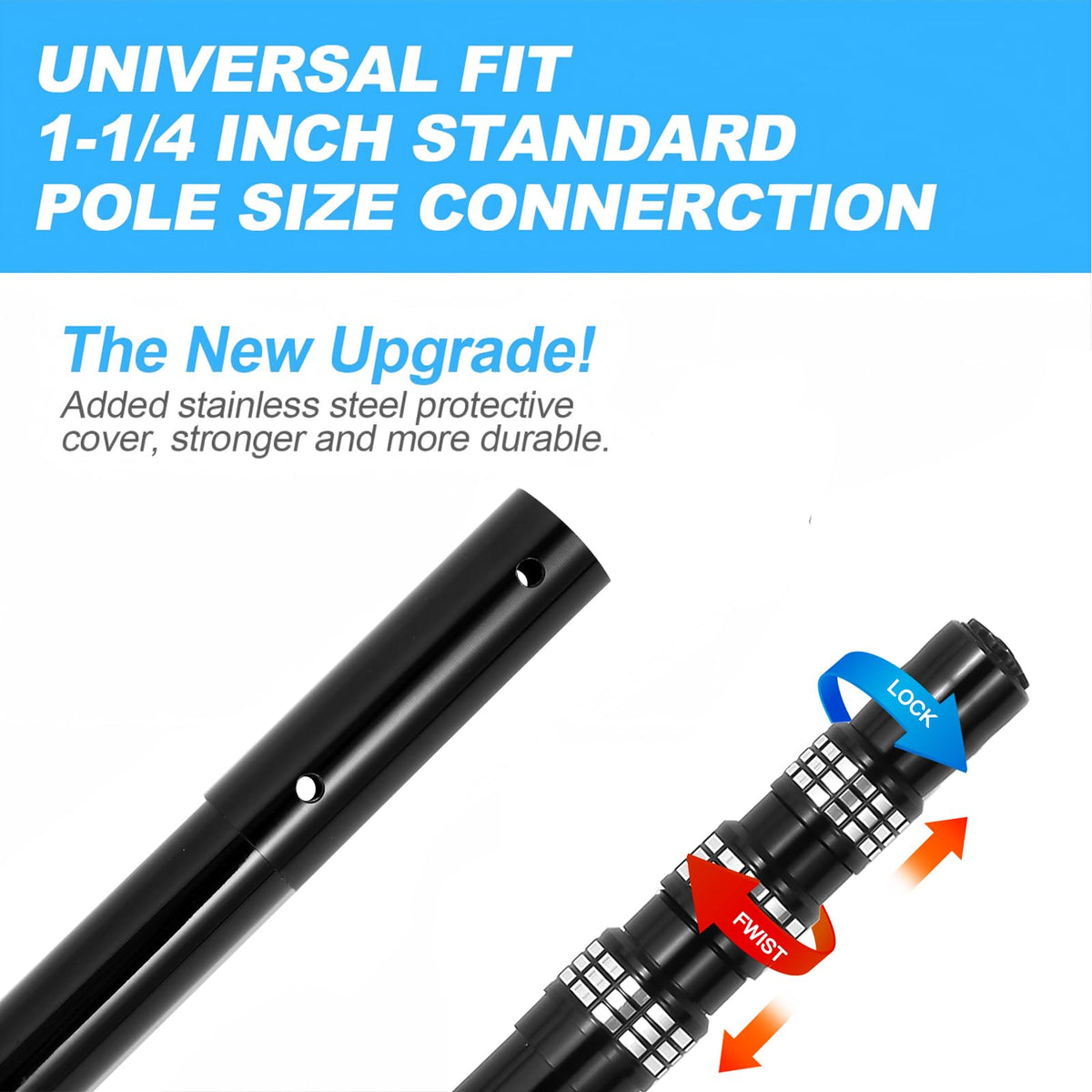 Three aluminum locks enable quick length adjustments for different tasks.