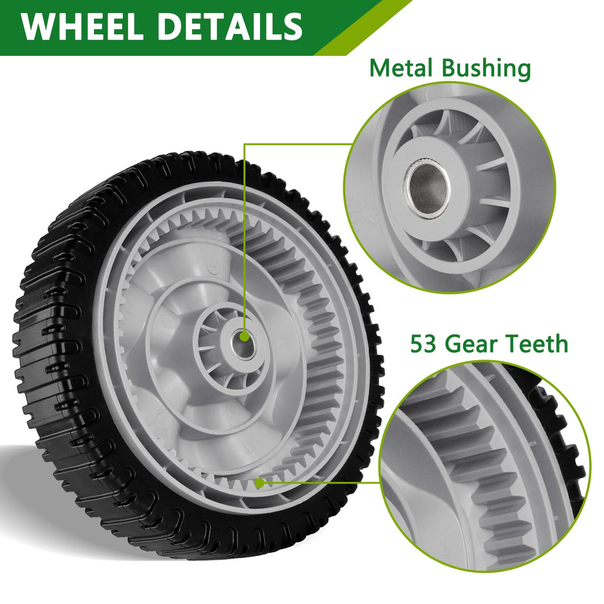 JSXDNWYJ 8in front-drive wheel for Huskee units boosts maneuverability.