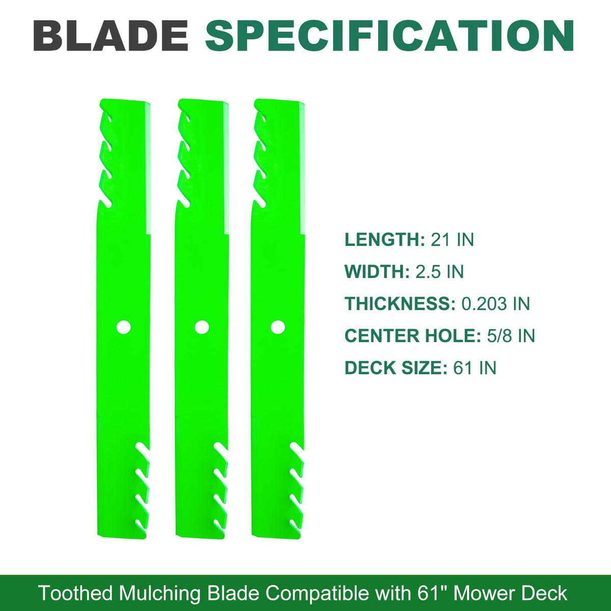 JSXDNWYJ blades with green finish resist rust during long mowing sessions.