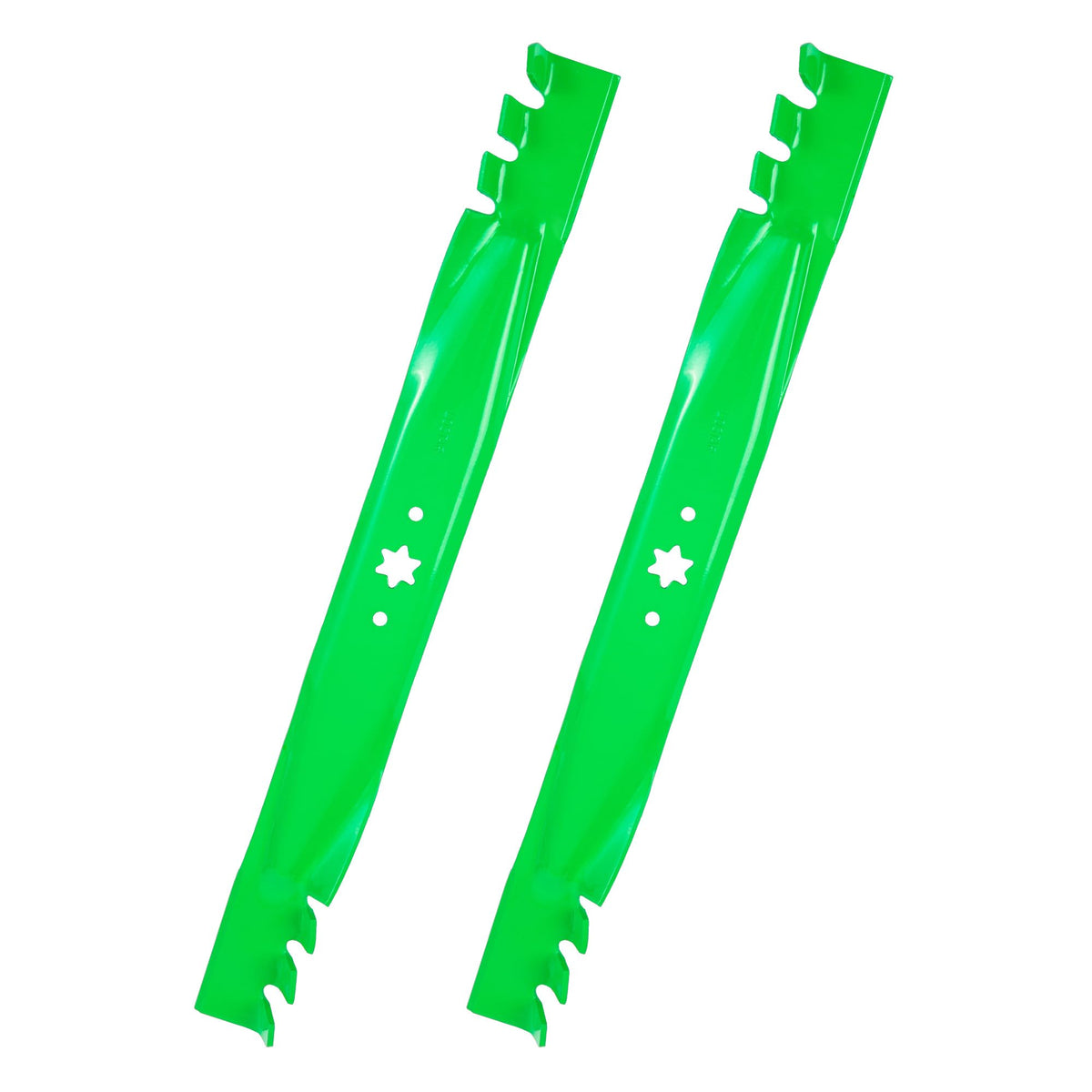 JSXDNWYJ mulching blades on a 46in deck, front view, optimized cut quality