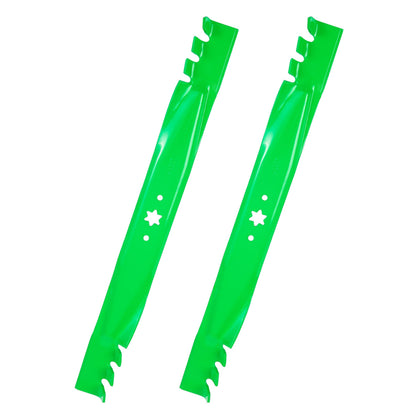 JSXDNWYJ mulching blades on a 46in deck, front view, optimized cut quality