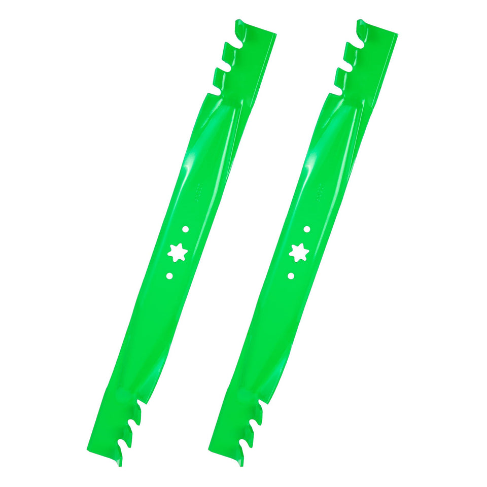 JSXDNWYJ mulching blades on a 46in deck, front view, optimized cut quality