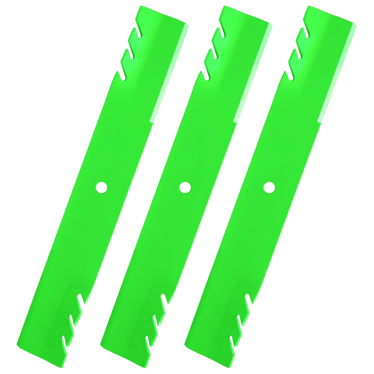 JSXDNWYJ mulching blades closeup for 60-inch Toro/Bad Boy deck showing fit and edge