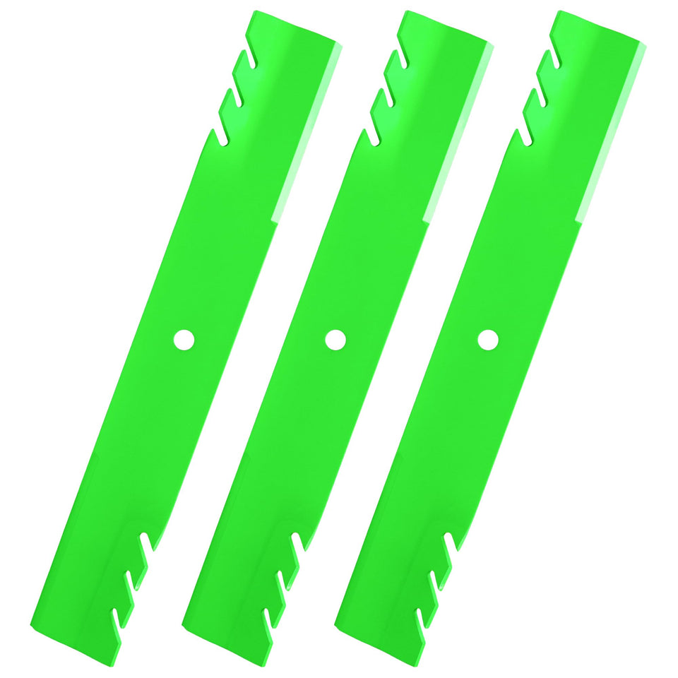 JSXDNWYJ mulching blades closeup for 60-inch Toro/Bad Boy deck showing fit and edge