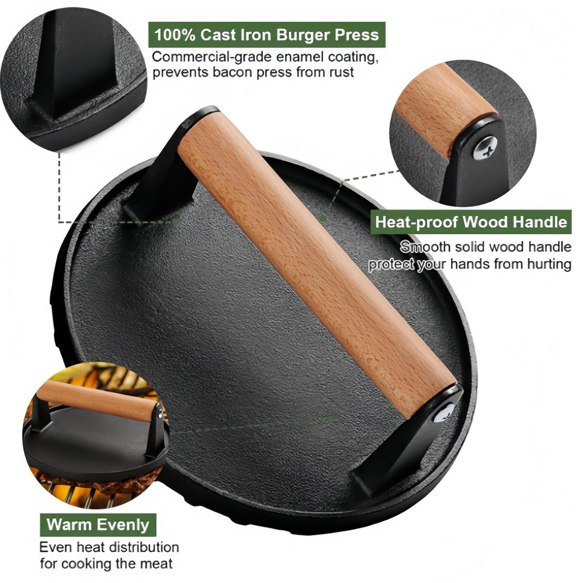 JSY Sun smash burger press creates professional sear marks.