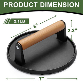 JSY Sun grill press wooden handle shows cool-touch safe grip.