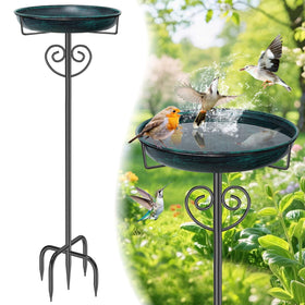 JSYONII metal bird bath with 5-prong base for stable outdoor display