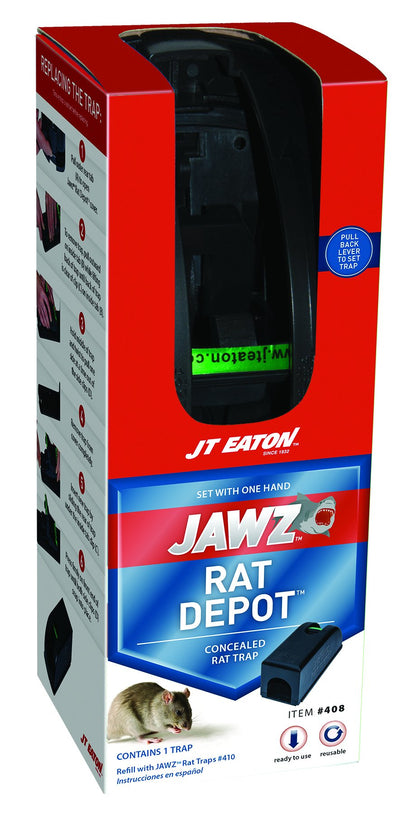 JT Eaton 408 Jawz Depot covered trap with safe enclosed design for indoor pest control.