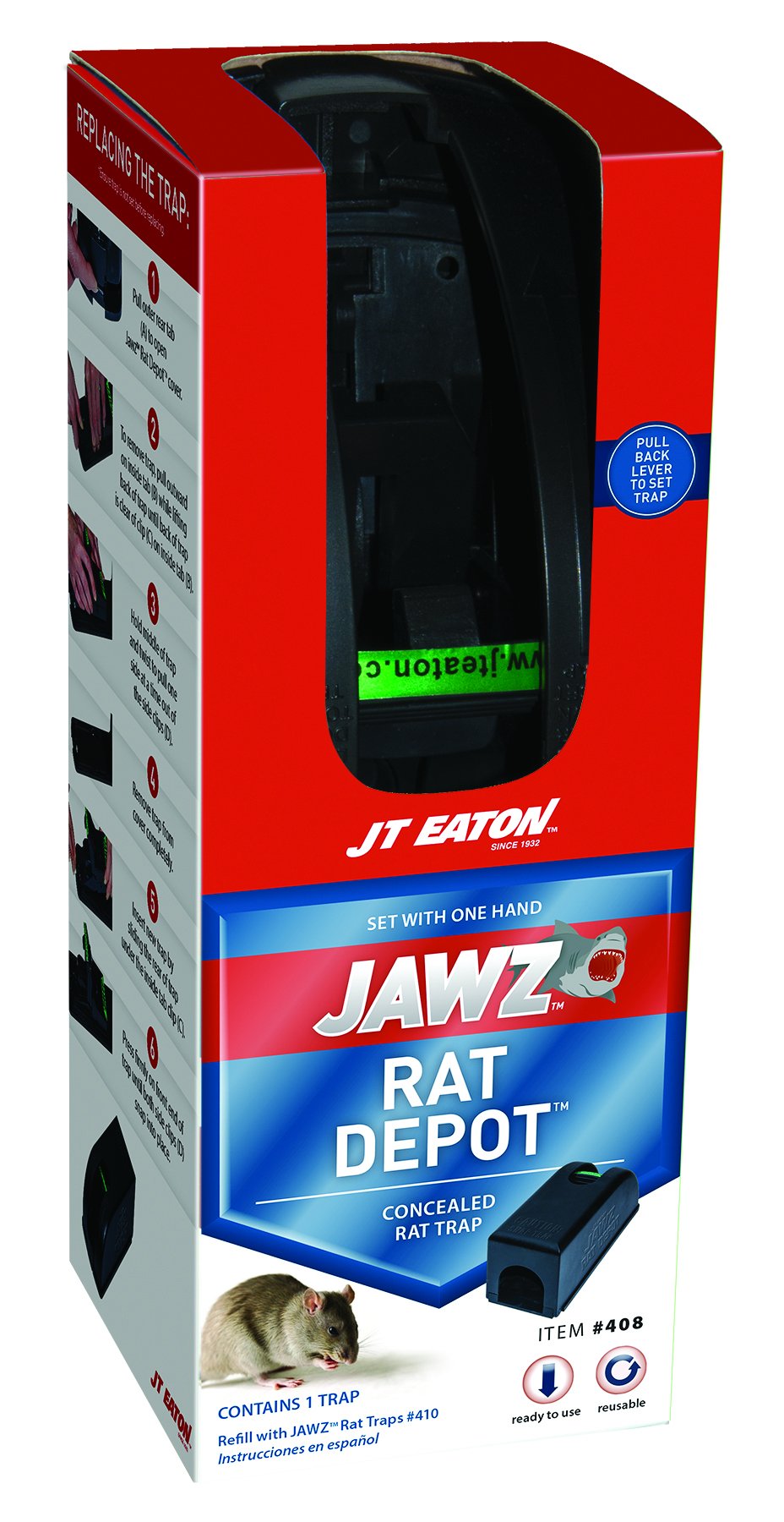 JT Eaton 408 Jawz Depot covered trap with safe enclosed design for indoor pest control.