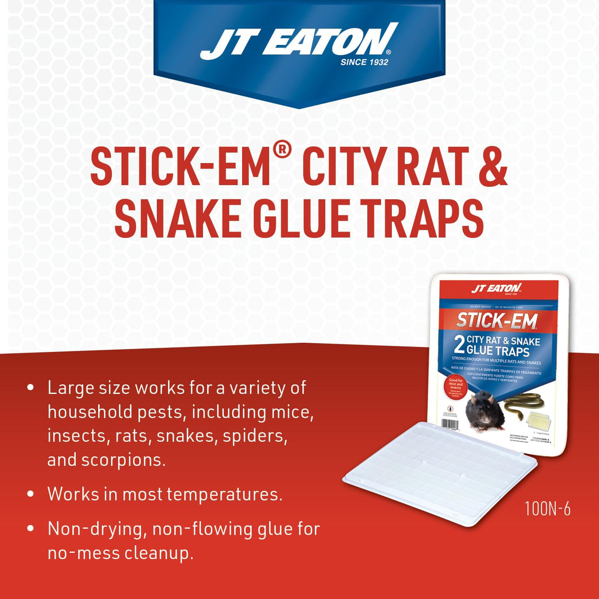 JT Eaton Stick-Em City glue trap closeup shows strong adhesive for reliable capture.