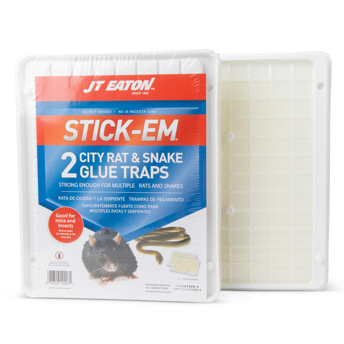 JT Eaton Stick-Em City large glue trap for rats and snakes, ideal for tough infestations.