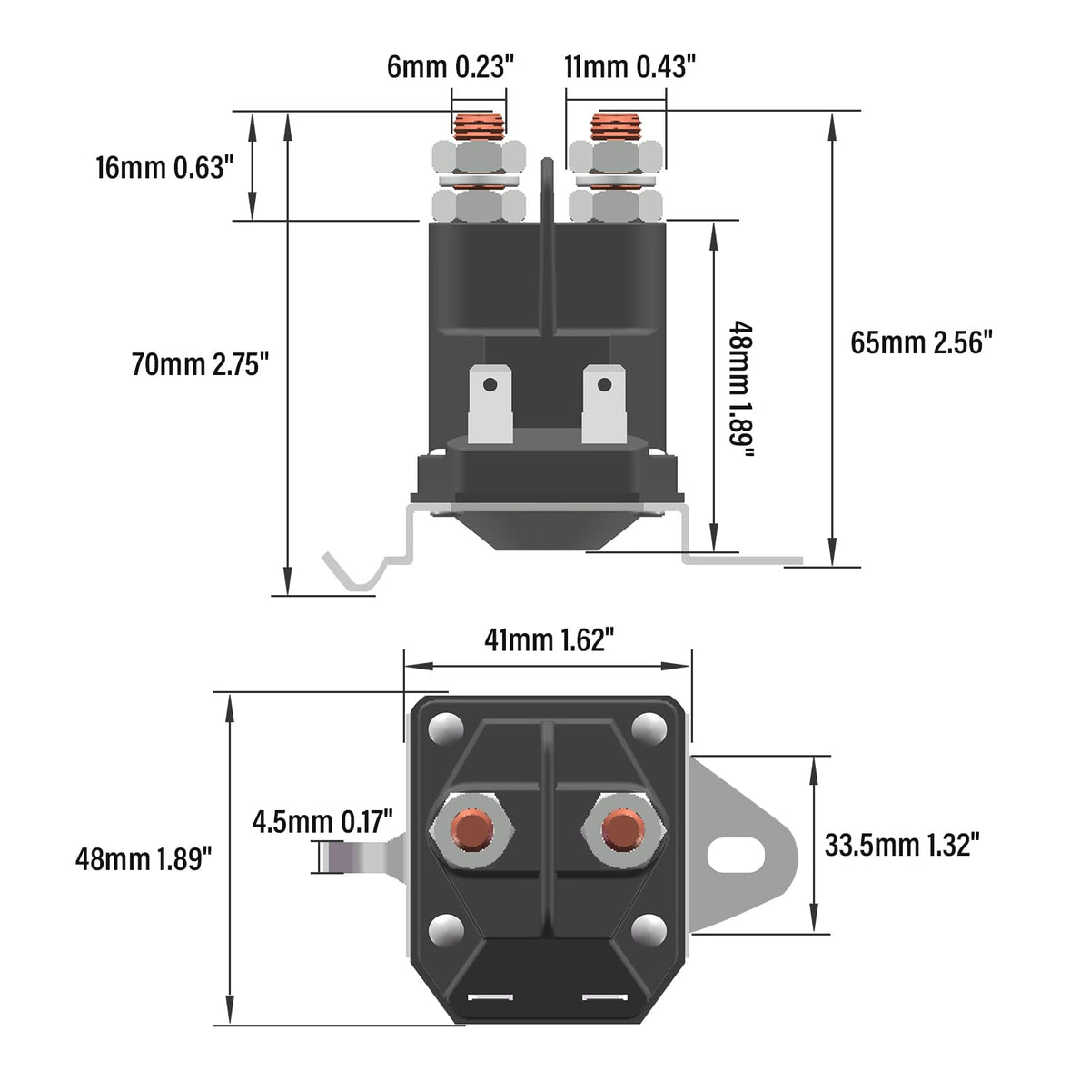 JTAREA 192507 starter solenoid side view showing compact design for tight engine bays