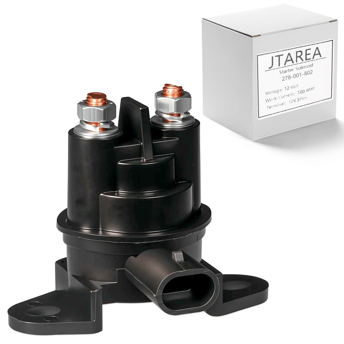 JTAREA 278003012 starter solenoid front view, durable construction for reliable jet boat starts.