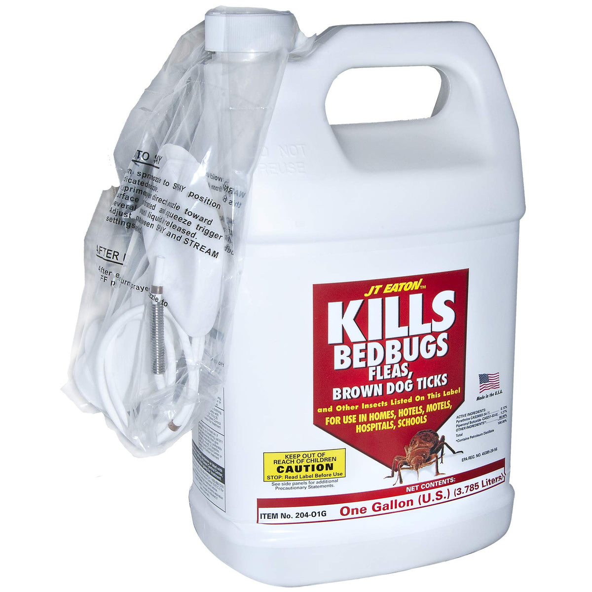 JT Eaton Kills Bedbugs Spray gallon with sprayer protects mattresses and furniture.