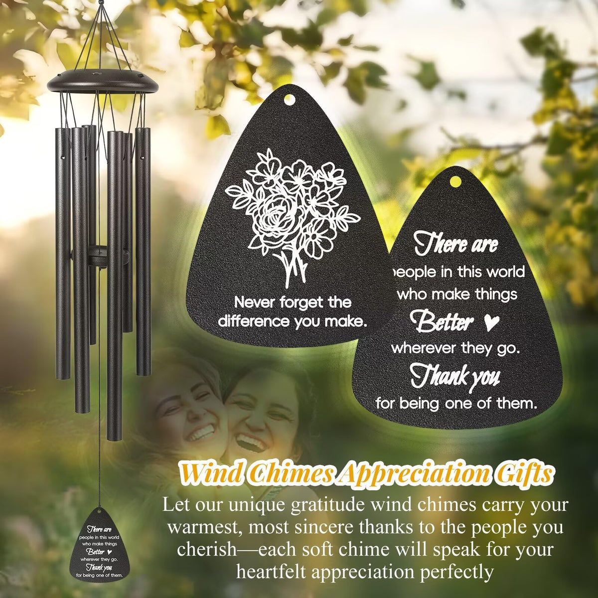 Jubilora gratitude pendant wind chime with dual-sided messages for a thoughtful gift.
