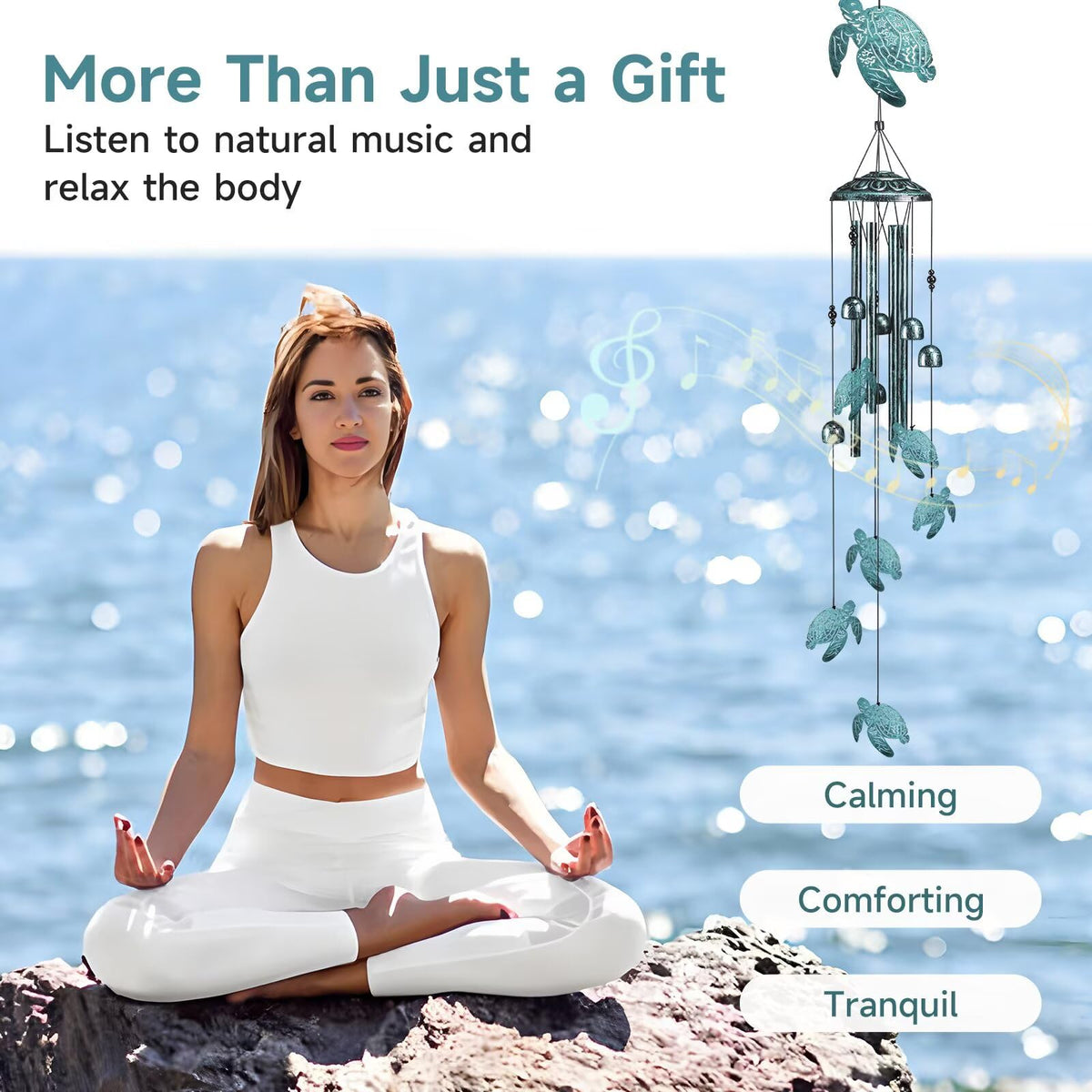 Jubilora Sea Turtle Wind Chimes copper bells add subtle sparkle in wind.