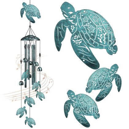 Jubilora Sea Turtle Wind Chimes large turtle design creates calm outdoor ambience.
