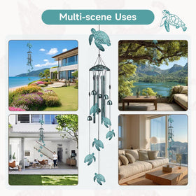 Jubilora Sea Turtle Wind Chimes suited for outdoor hanging on porch, garden, yard.