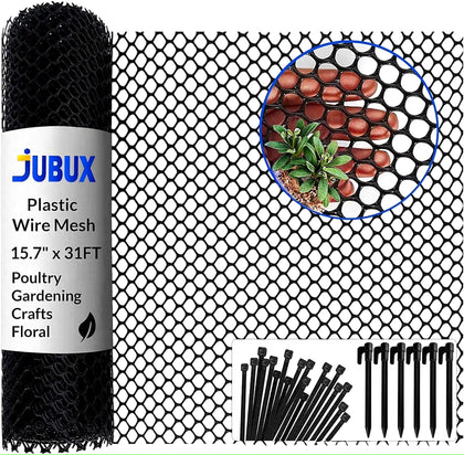 JUBUX plastic wire mesh fence 31ft roll offers extended outdoor coverage with fewer seams.