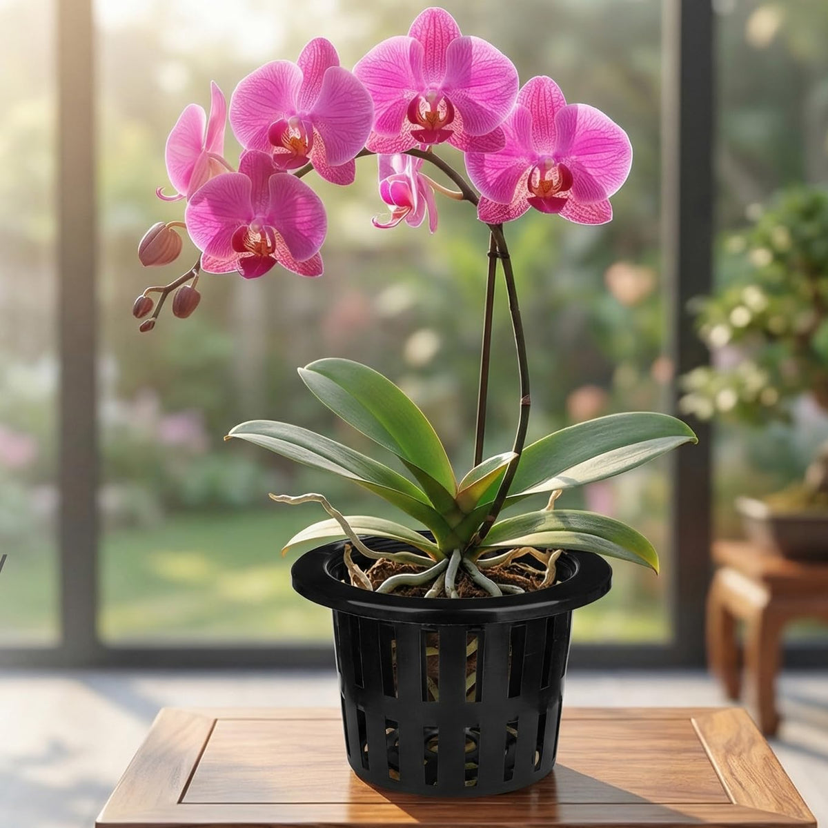 Jucoan net pot nested in a decorative planter for versatility.