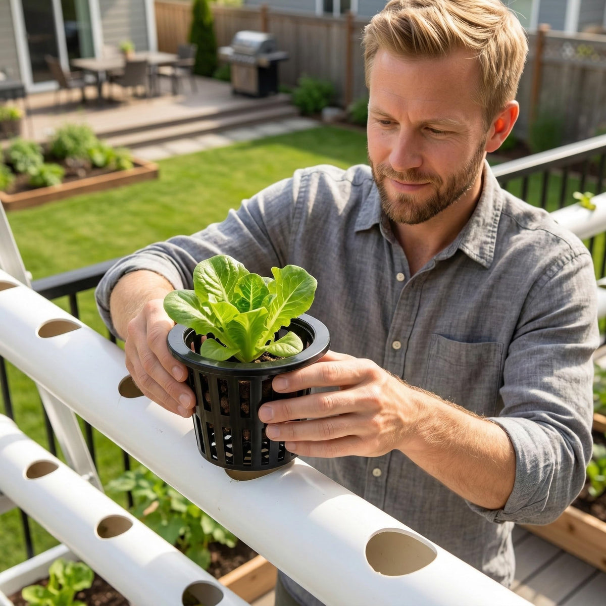 Jucoan UV-resistant plastic net pot for outdoor hydroponics.