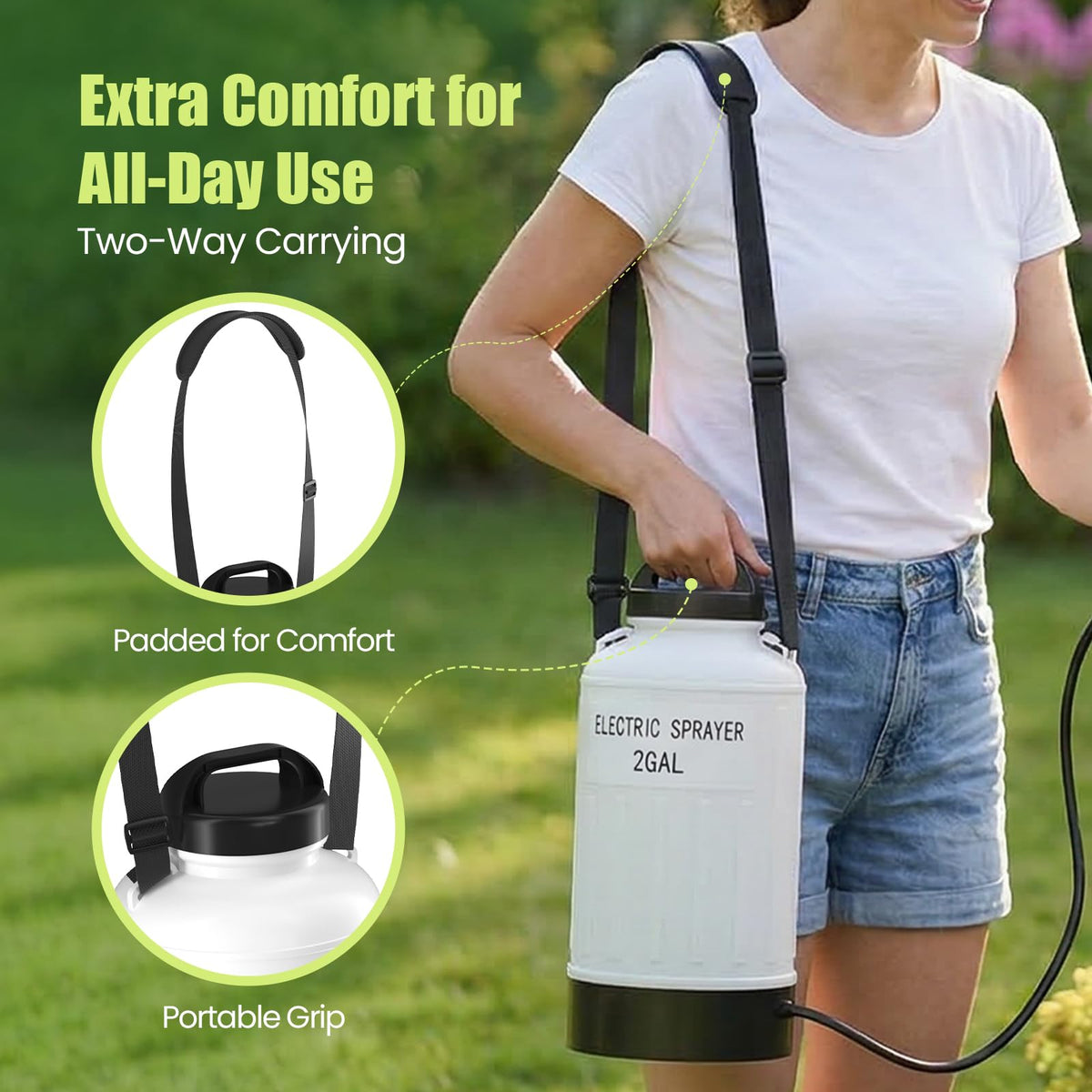 Judkoir 2.11-gallon tank sustains large yards with fewer refills.
