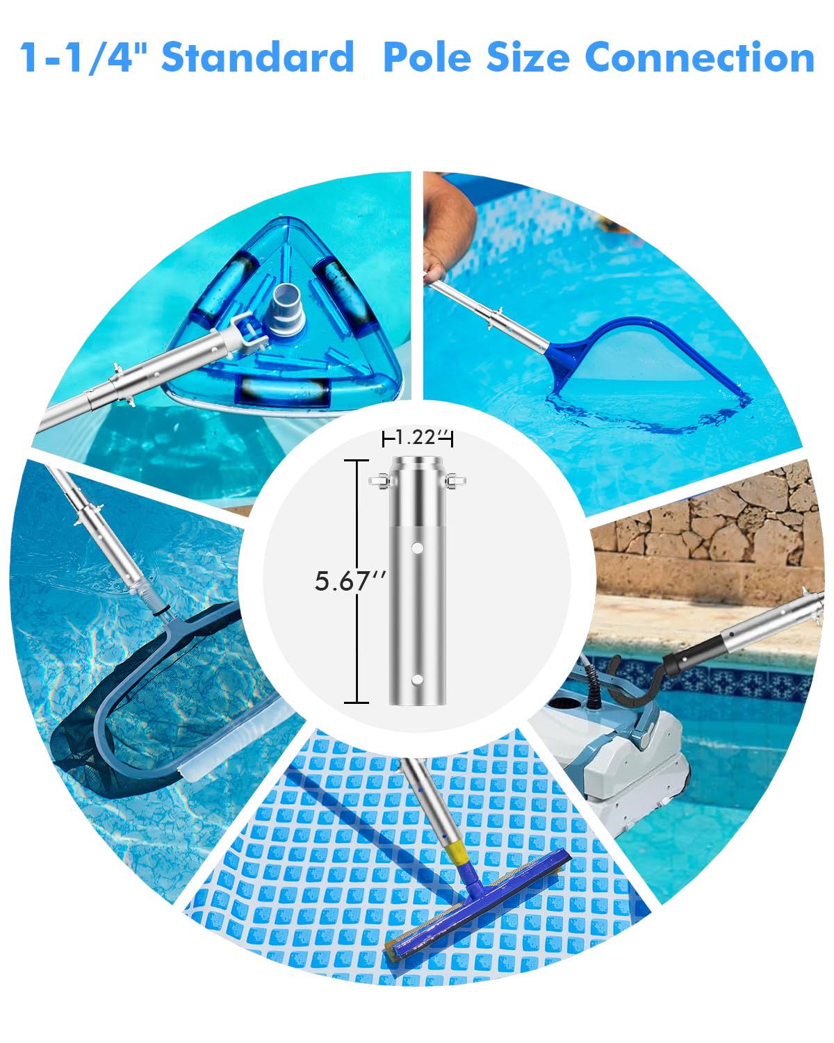 Juecity pool pole anti-slip foam grip reduces hand fatigue during cleaning.