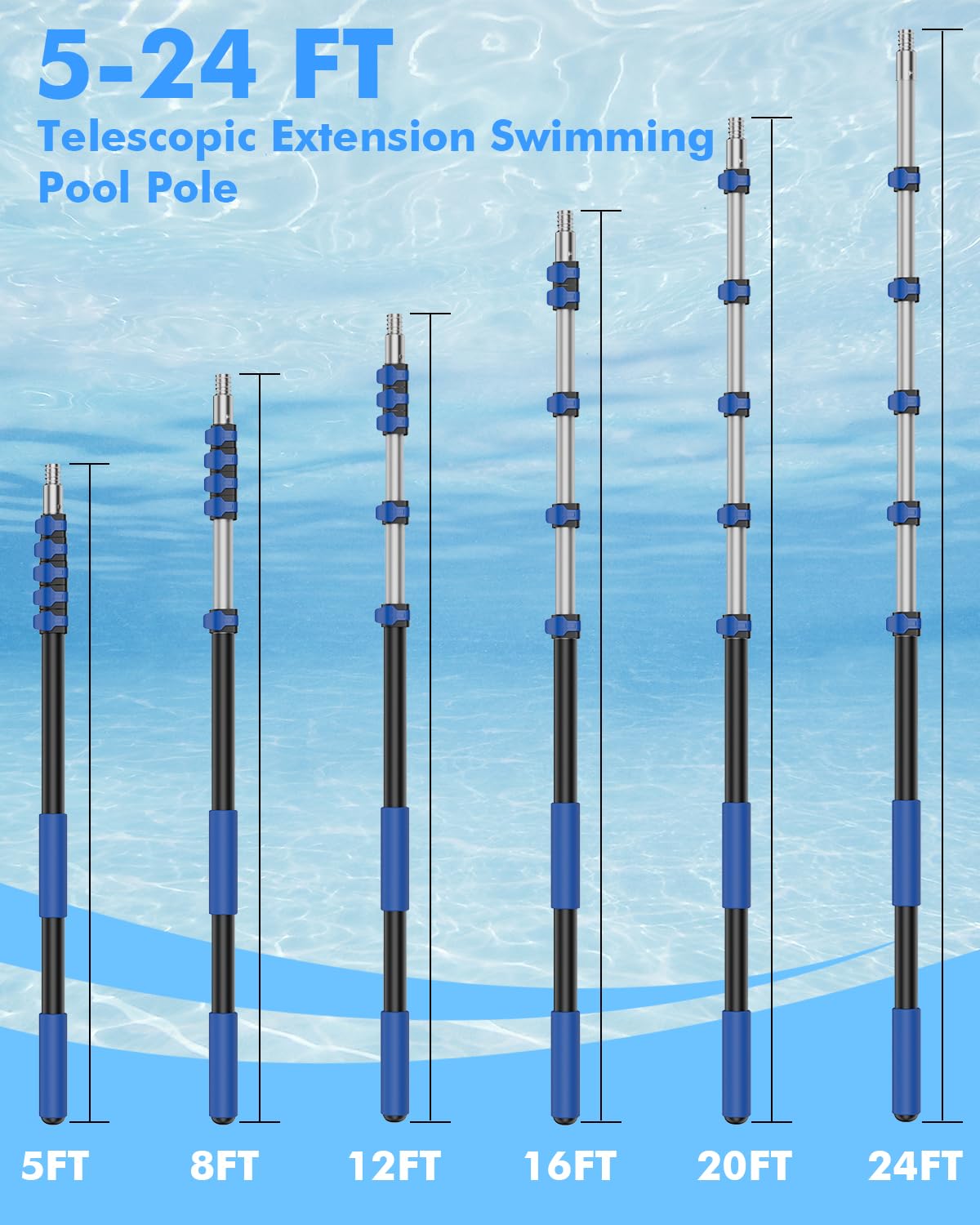 Juecity pool pole 1-1/4 port compatibility fits nets, skimmers, and brushes.