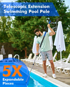 Juecity pool pole helps reach corners and deep leaves without bending.
