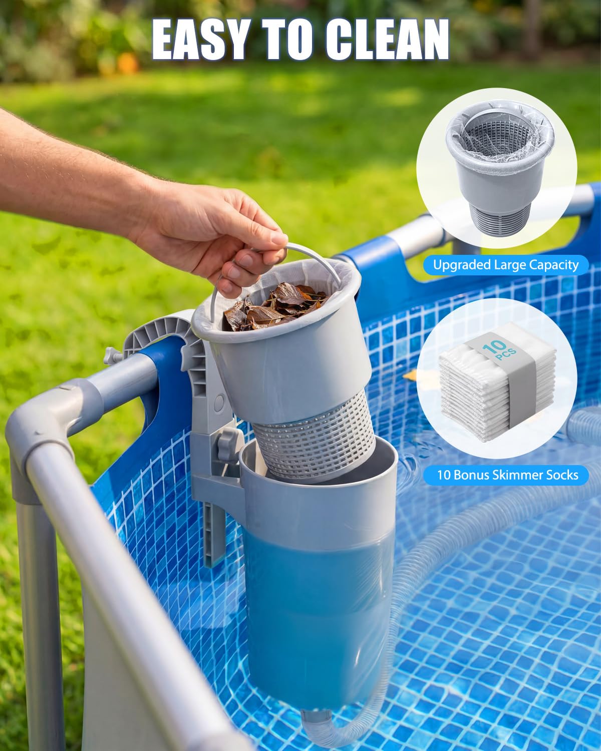 Juecity Pool Skimmer installation guide shows adjustment steps.