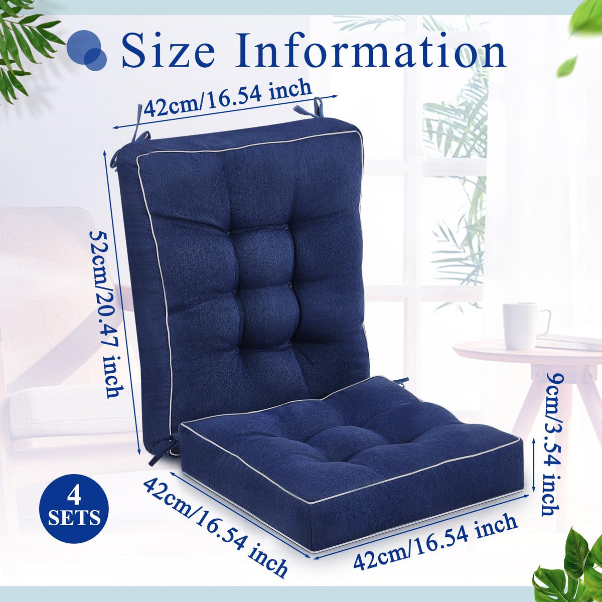 Juexica navy back cushions provide extra support for long seating