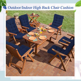 Juexica navy cushions in a cozy outdoor seating setup.