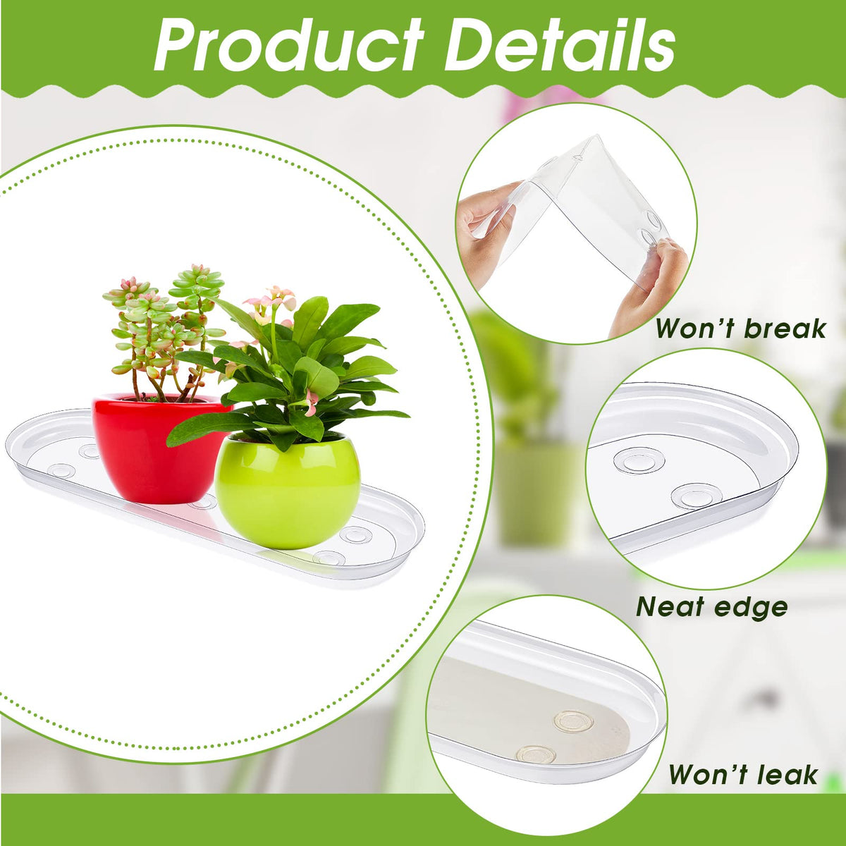Juexica plastic plant saucer clear highlights protects surfaces from drips