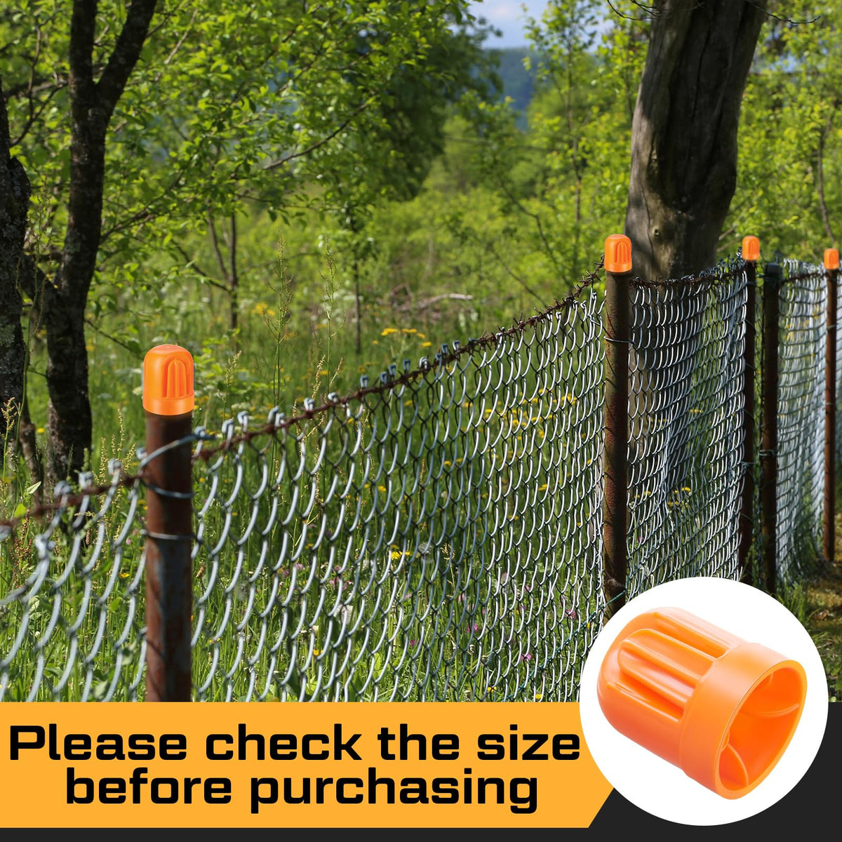 Juexica orange T Post Caps enhance fence aesthetics and safety.