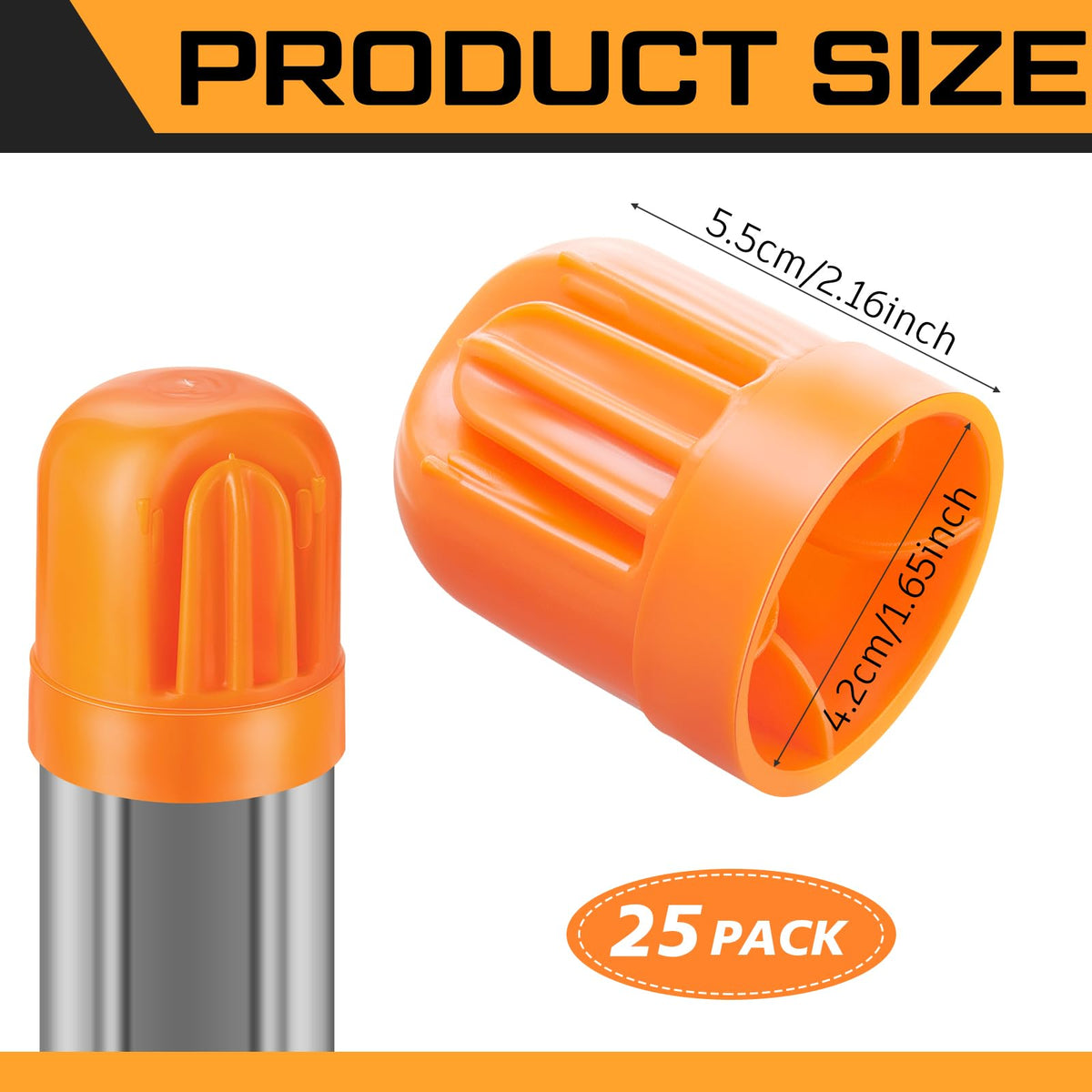 Juexica orange T Post Cap showing wire/tape slot for easy setup.
