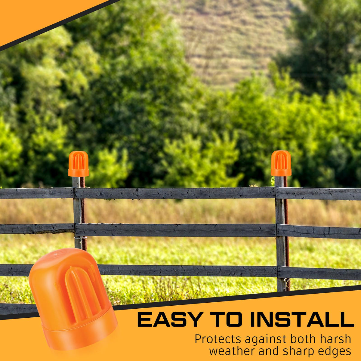 Juexica orange cap shields sharp post edges against weather and wear.