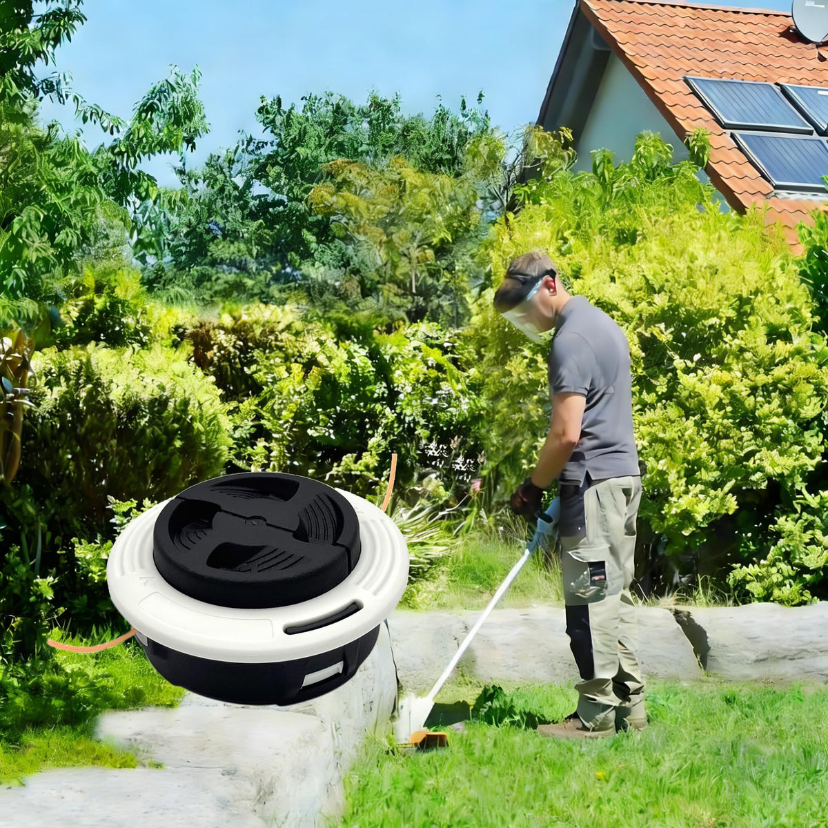 JUGRSEDLRU C26-2 trimmer head eyelets loading with a twist knob.