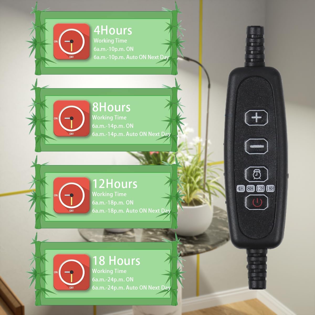 Juhefa light with 60 white and 12 red LEDs enhances spectrum.