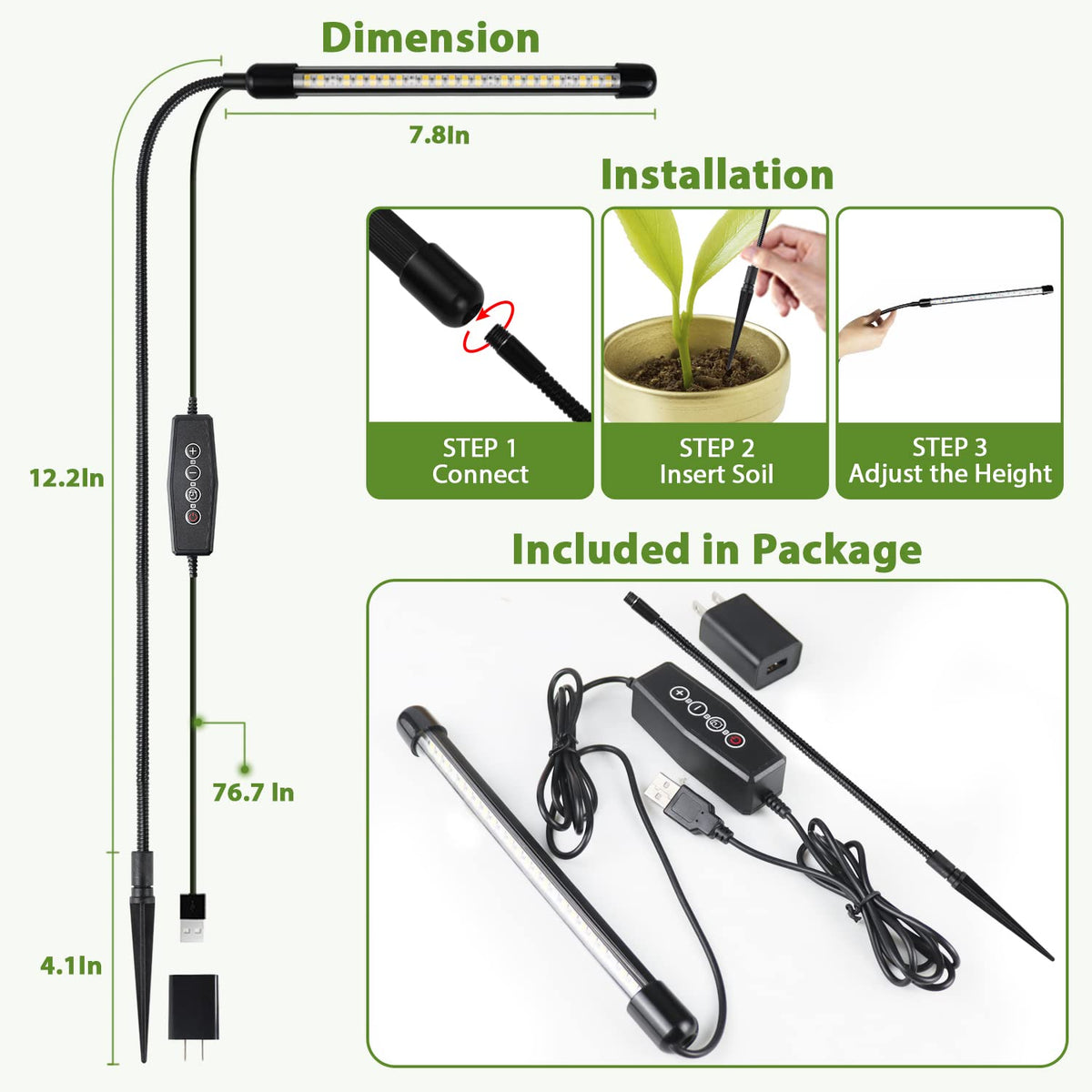 Juhefa Grow Light packaging box with quick setup instructions