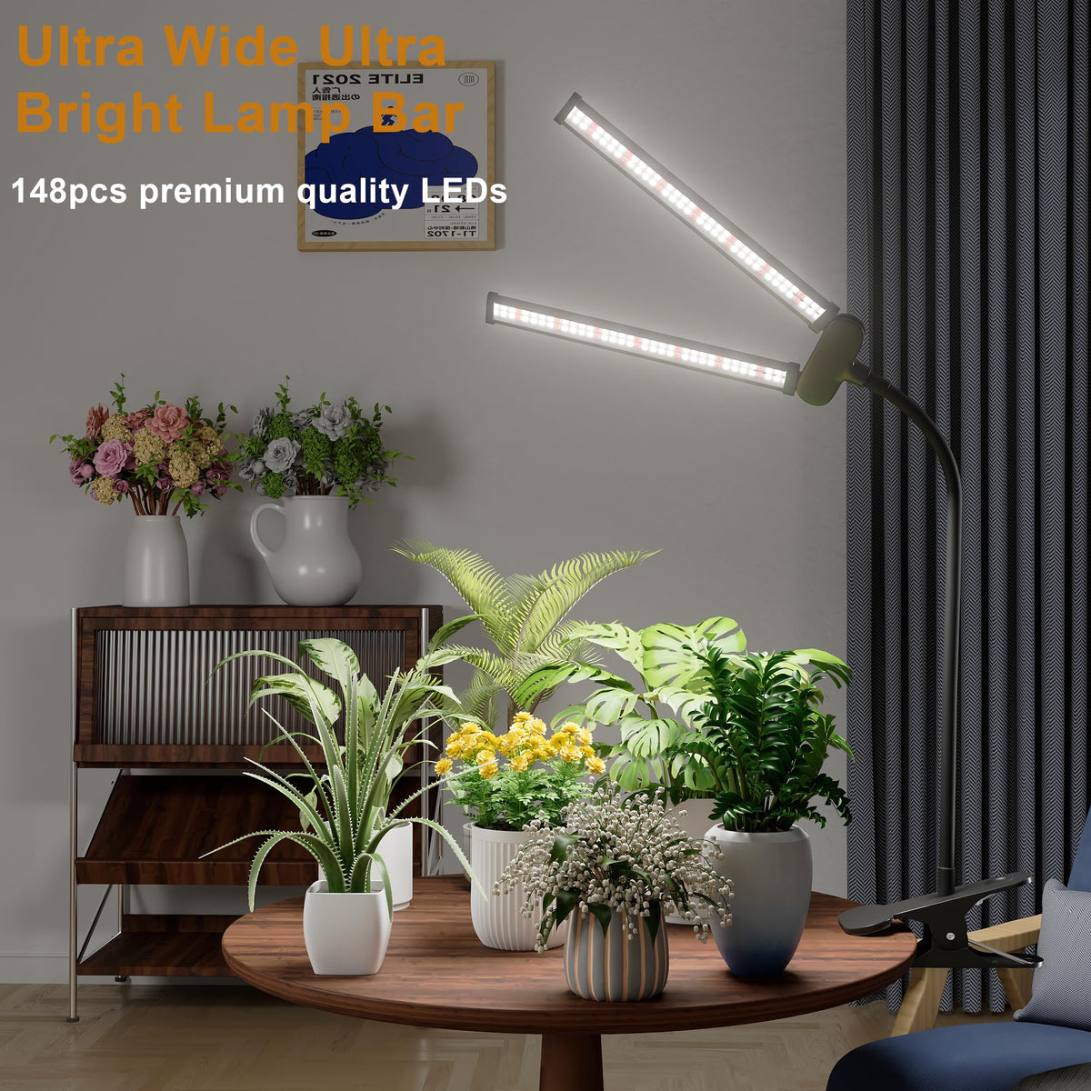 Juhefa LED Grow Light with rotatable head enabling versatile desk lighting for plants.