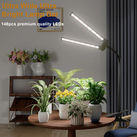 Juhefa LED Grow Light with rotatable head enabling versatile desk lighting for plants.