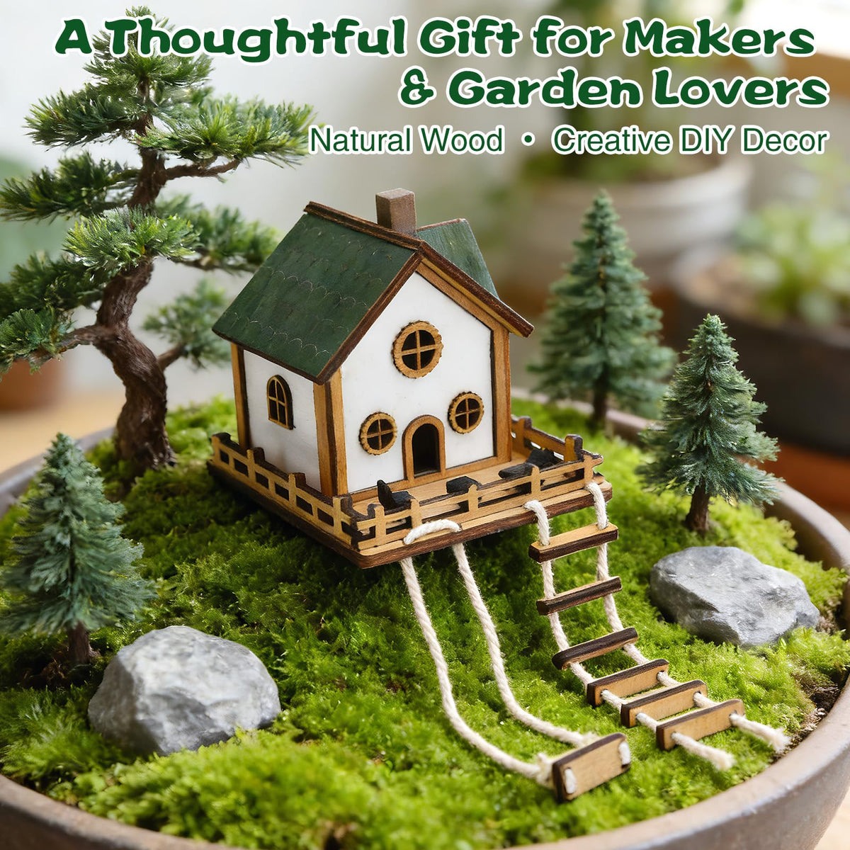 JULEASEL Fairywood Mini Treehouse adds whimsical charm to fairy gardens.