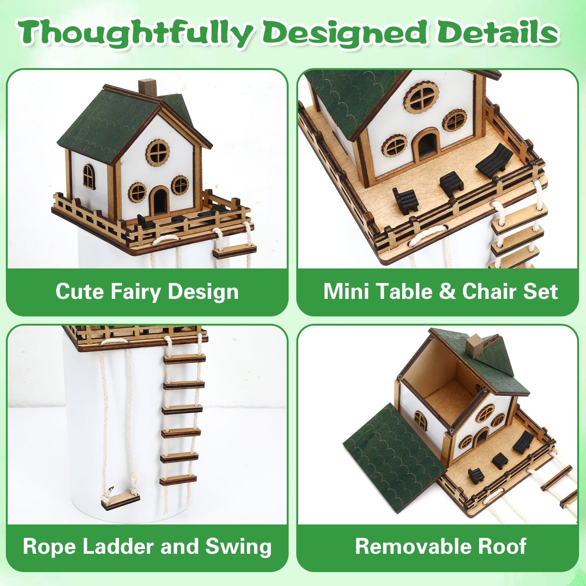 JULEASEL Fairywood Mini Treehouse interior view inspires playful storytelling among greenery.