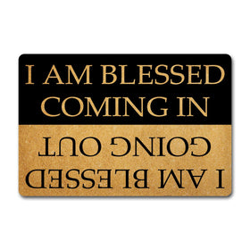 Julia doormat at the front door with blessed design, welcomes guests.