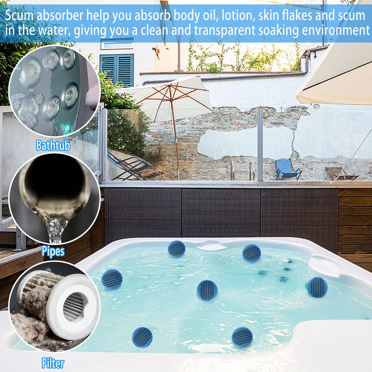 JULMELON 3D honeycomb scum ball captures surface grease for clearer water