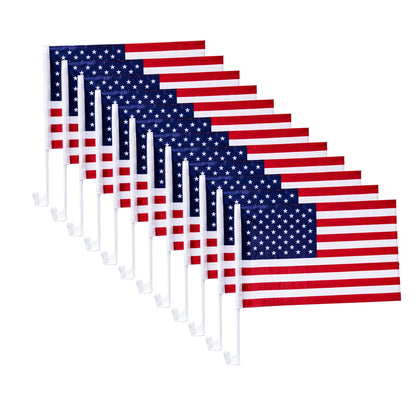 Julysgift US patriotic car flag with window clip, 17x12 inches, ideal for parades.