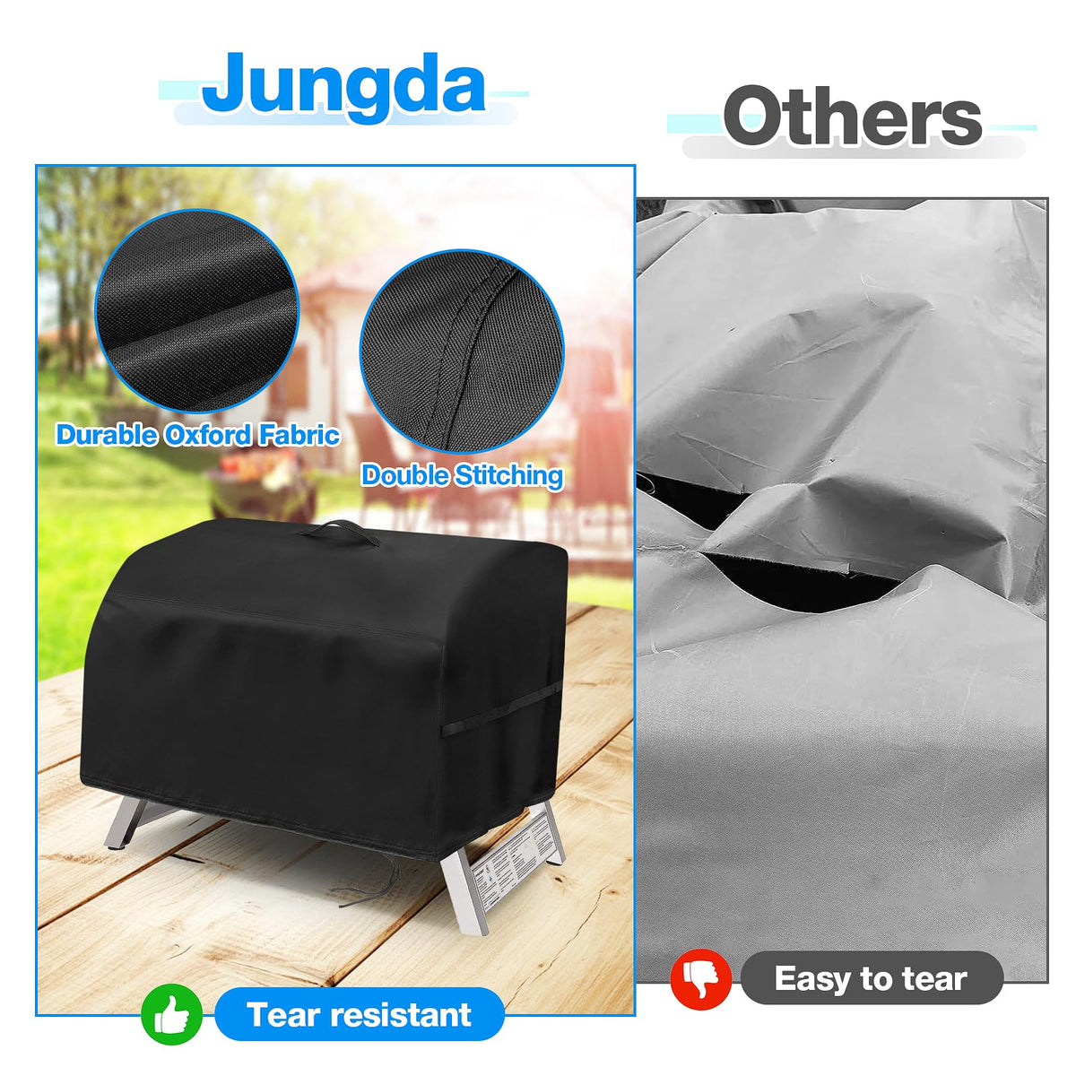 Jungda easy-clean grill cover cleans quickly with brush and rinse.