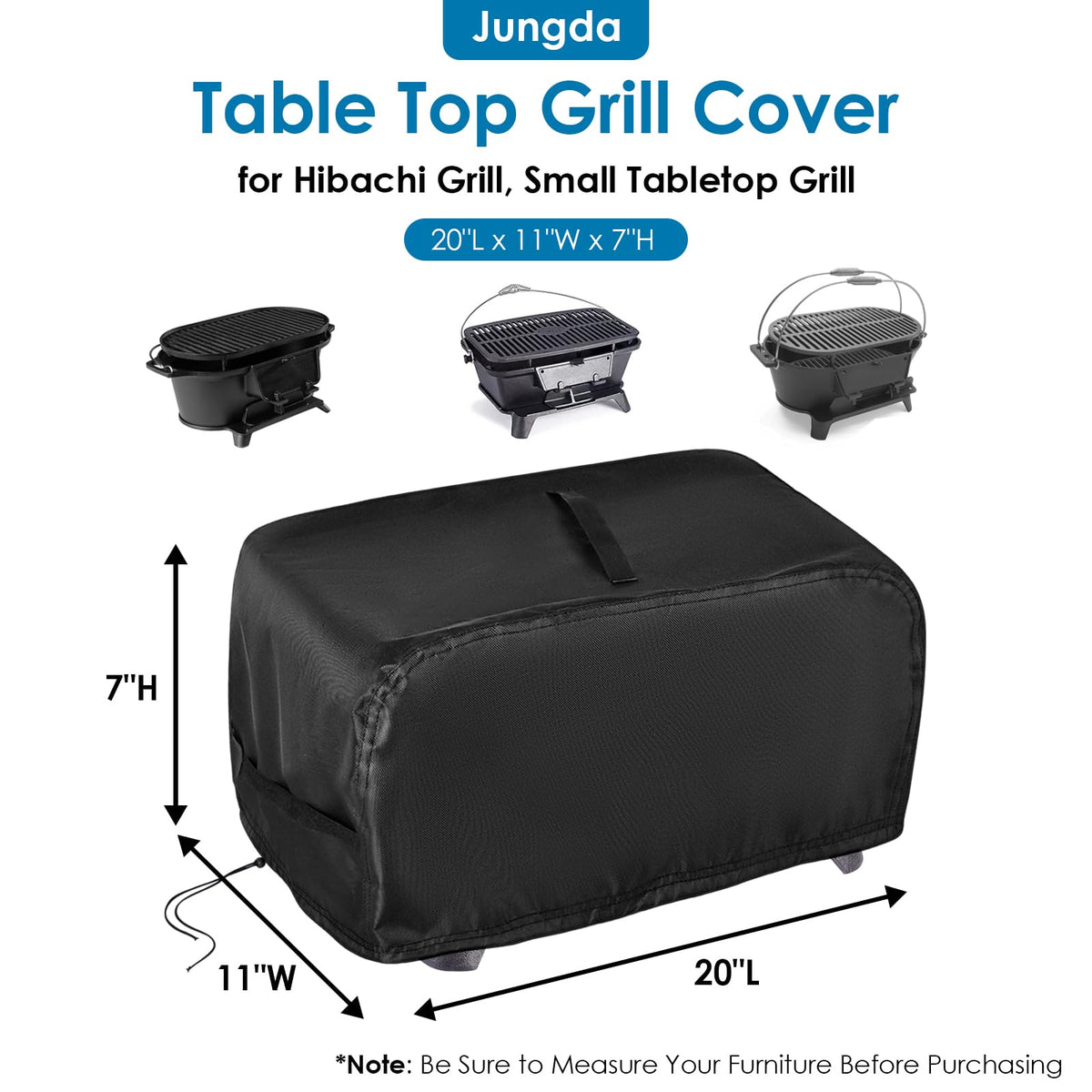 Jungda grill cover made of waterproof oxford fabric resists rain and sun exposure.